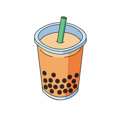Simple Line Art Boba Drink Cup with Straw Food Illustration