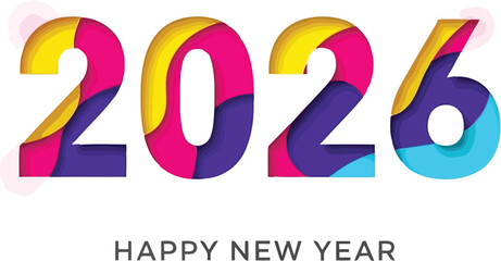 Happy new year 2026 colorful paper cut style. modern celebration greeting card, banner, calendar.