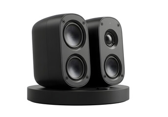 Obraz premium Pair of black computer speakers isolated on transparent background
