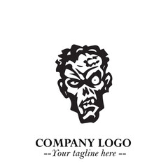 Head of Zombie Logo Symbol in Black on the White Background with Horror Minimal Vector Design