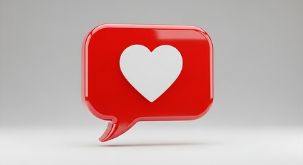 Red bubble with white heart, a universal sign for digital love, appreciation, and successful viral marketing