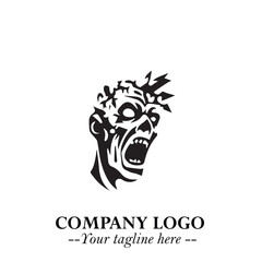 Head of Zombie Logo Symbol in Black on the White Background with Horror Minimal Vector Design