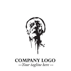 Head of Zombie Logo Symbol in Black on the White Background with Horror Minimal Vector Design