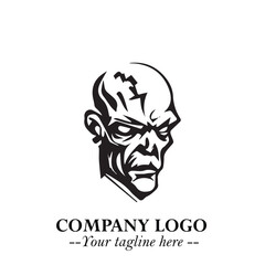 Head of Zombie Logo Symbol in Black on the White Background with Horror Minimal Vector Design