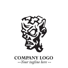 Head of Zombie Logo Symbol in Black on the White Background with Horror Minimal Vector Design