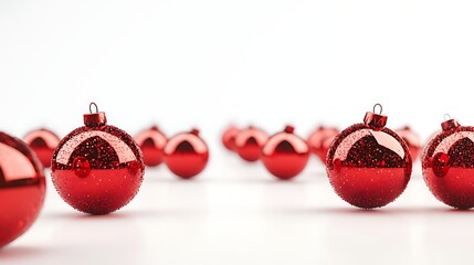 Glossy red holiday balls placed on pure white background 3d render