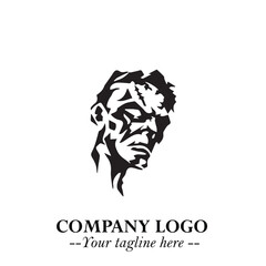 Head of Zombie Logo Symbol in Black on the White Background with Horror Minimal Vector Design