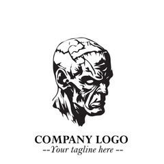 Head of Zombie Logo Symbol in Black on the White Background with Horror Minimal Vector Design