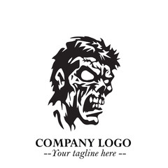 Head of Zombie Logo Symbol in Black on the White Background with Horror Minimal Vector Design