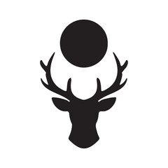 Deer head with a sun silhouette vector icon on white background