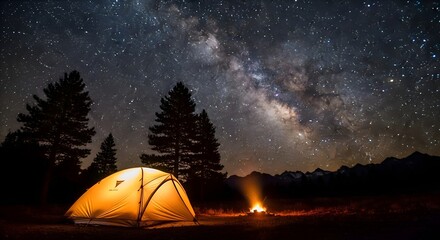 Camping under the starry night.