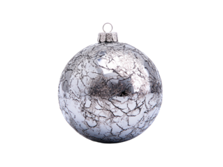 Textured Silver Sphere Ornament with Cracking Effect, isolated on transparent cutout background
