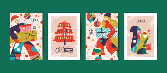 Christmas and new year design templates in abstract trendy style for poster, cover, greeting card, social media, print

