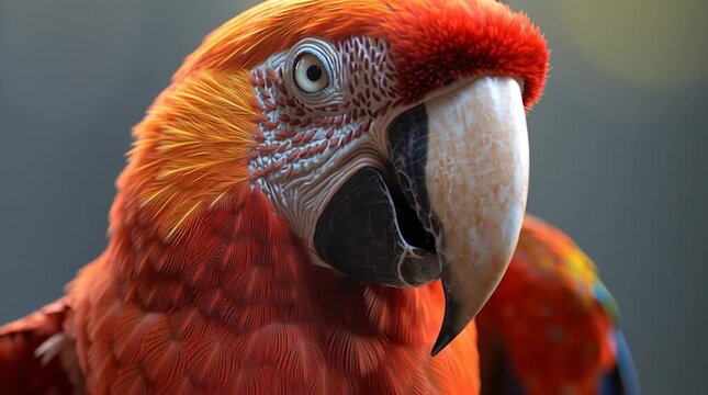 Vibrant Red Macaw Close-Up: Exotic Wildlife with Stunning Orange Beak and Feather Patterns for Nature Enthusiasts