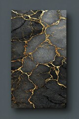 Vertical rectangular design; dark grey marble appearance with gold-colored crack detailing