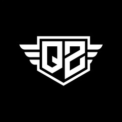 QZ Logo vector image of initial shield with wing outline and simple shield