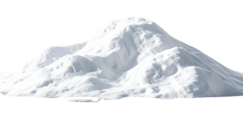 Realistic snow pile forming undulating mound on transparent background