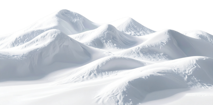 Realistic snow pile forming undulating mound on transparent background