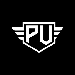 PV Logo vector image of initial shield with wing outline and simple shield