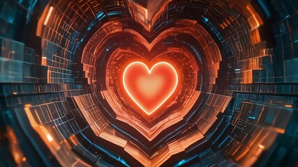Abstract digital heart futuristic design with glowing core and tunnel - Powered by Adobe