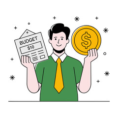 Man Holding Budget and Coin Financial Planning and Management.