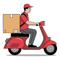 Delivery Man on Scooter with Package.