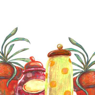 colorful jars watercolor painting clip art preview