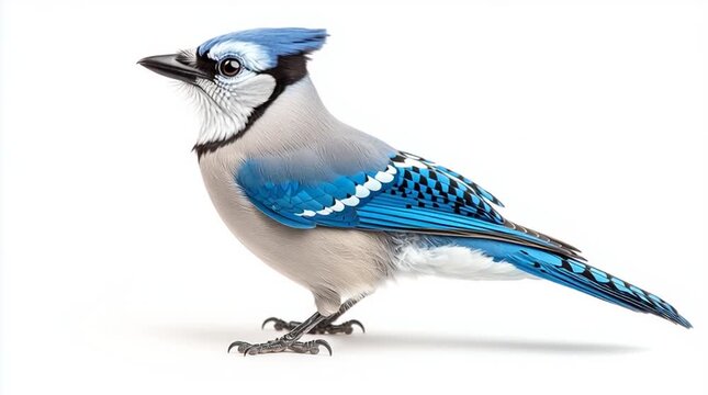 Blue Jay Stock Photo: Colorful Feathered Songbird on Pure White Background - Nature Photography & Wildlife Ornithology for Birdwatching Enthusiasts