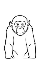 Chimpanzee Drawing Illustration Posing Front, Isolated on White Background, Cartoon Style Illustration for Educational Children's Books, Wildlife Learning Material and Creative Artistic Animal Project