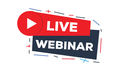 Geometric symbol proclaims live webinar event using a red and navy block design