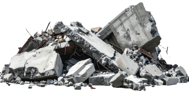 Pile of concrete rubble isolated on transparent background representing destruction - Powered by Adobe