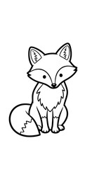 Fototapeta premium Adorable Cartoon Fox Sitting Calmly with Bushy Tail Isolated on White Background, Charming Wildlife Illustration for Children's Education & Creative Art Projects, Woodland Animal Drawing with Cute Pea
