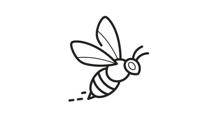 A simple black and white outline illustration of a flying bee, showing its wings.