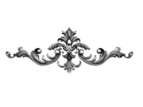 Ornate Silver Swirl Architectural Decorative Flourish, isolated on transparent cutout background