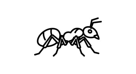 Simple black and white line drawing of an ant walking across a white background.