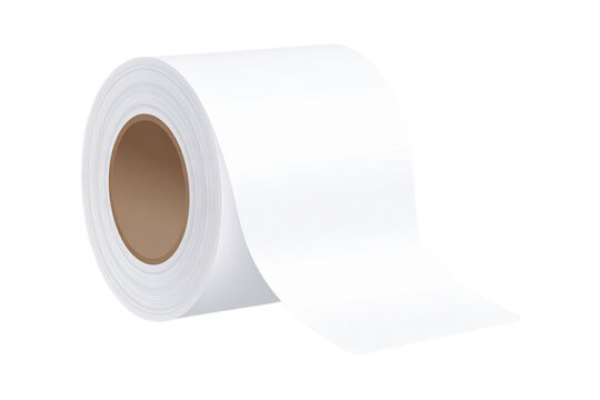 Roll of blank rectangular sticker labels on transparent background