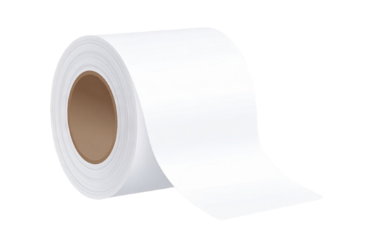 Roll of blank rectangular sticker labels on transparent background