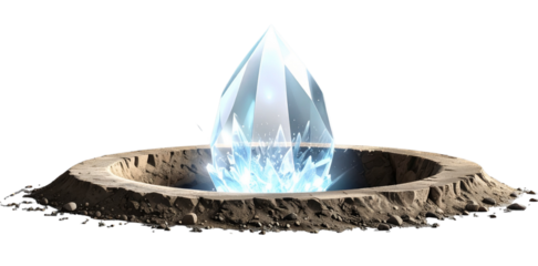 Small hole dug in the ground with transparent background