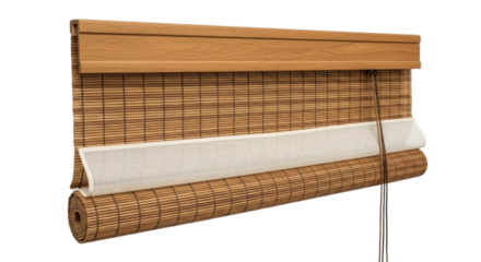 Bamboo roman shade with white fabric insert transparent background cutout png