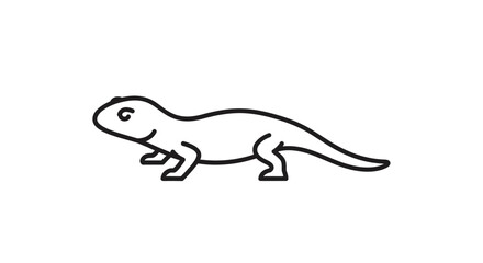 Naklejka premium A simple line drawing of a lizard with short legs and a curved tail on a white background.