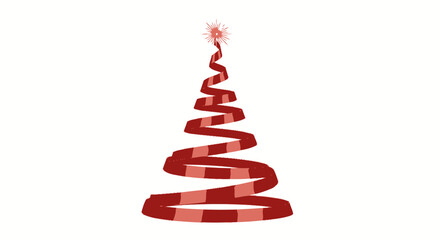 A stylized Christmas tree made of a red and white striped ribbon with a star on top.
