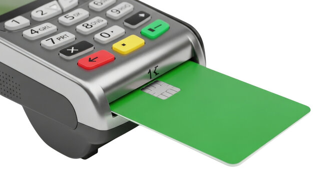Credit card being inserted into a payment terminal transparent background cutout png