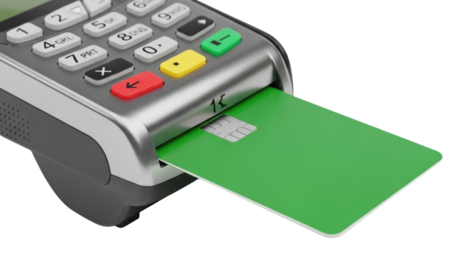 Credit card being inserted into a payment terminal transparent background cutout png