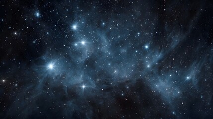 Naklejka premium A vibrant cluster of bright stars and glowing blue nebulosity in deep space