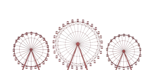Three ferris wheels at night transparent background cutout png