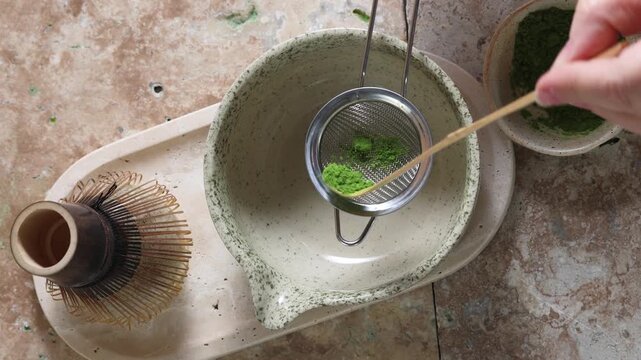 Tea Ceremony Essence. A serene matcha tea setup with traditional tools