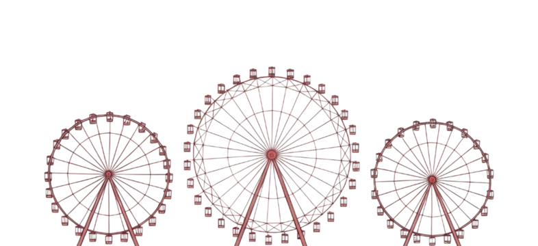 Three ferris wheels at night transparent background cutout png