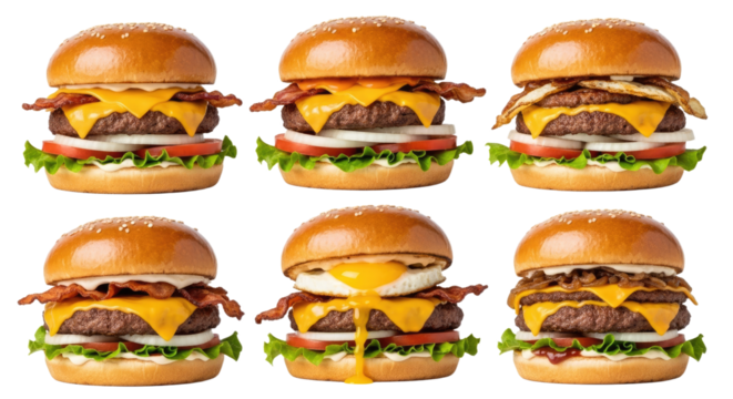 Delicious Gourmet Burgers with Cheese and Bacon.