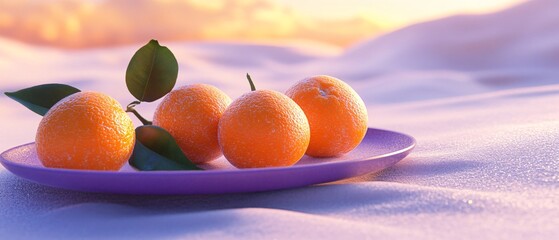 Vibrant mandarins on purple plate