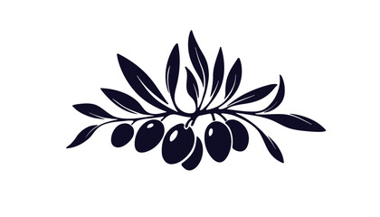Olive silhouette of leaves, oil berry. Greek botanical sign